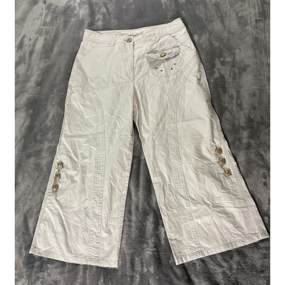 Mac Women Modell Nicia Cropped Wide Leg Pants 38 Stone Crest Button Utility